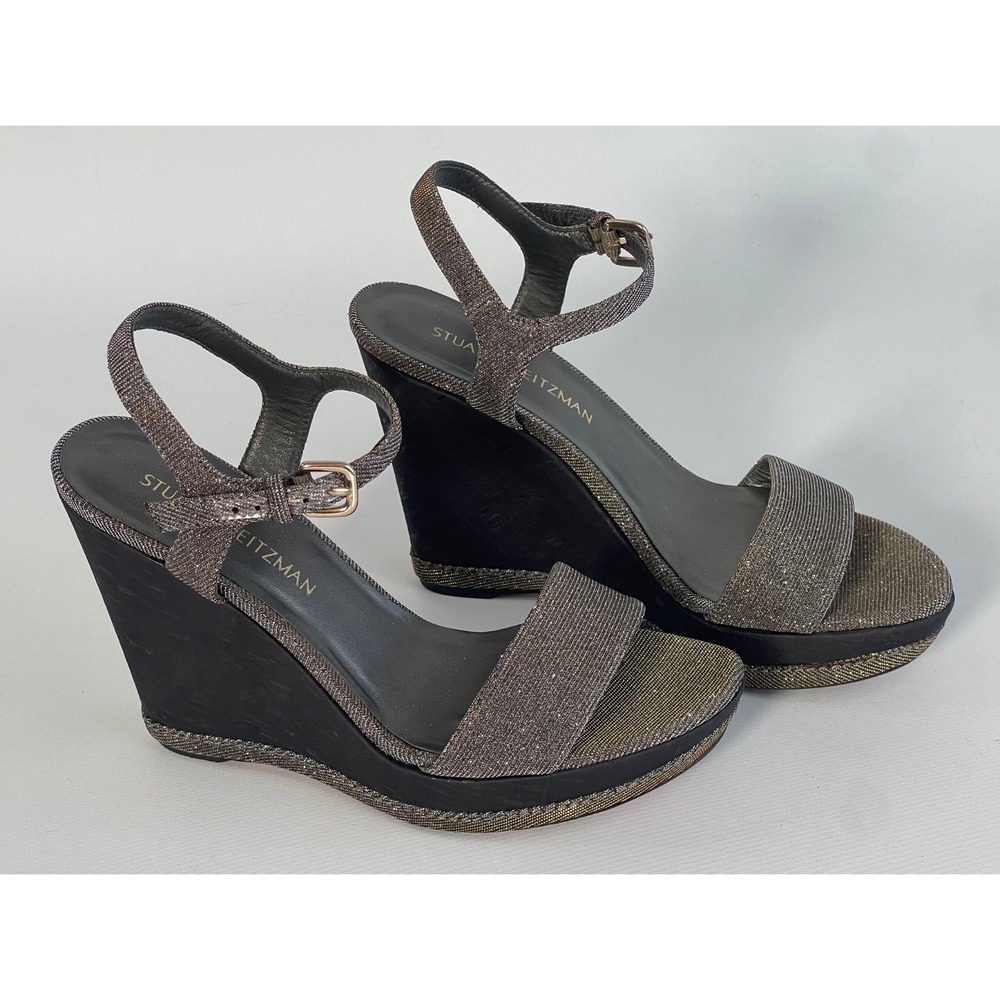 Stuart Weitzman Wedge Sandals Size 9.5 Metallic Platform Women